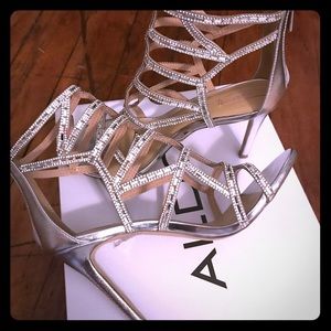 Aldo Norta Silver Beaded High Evening Heels